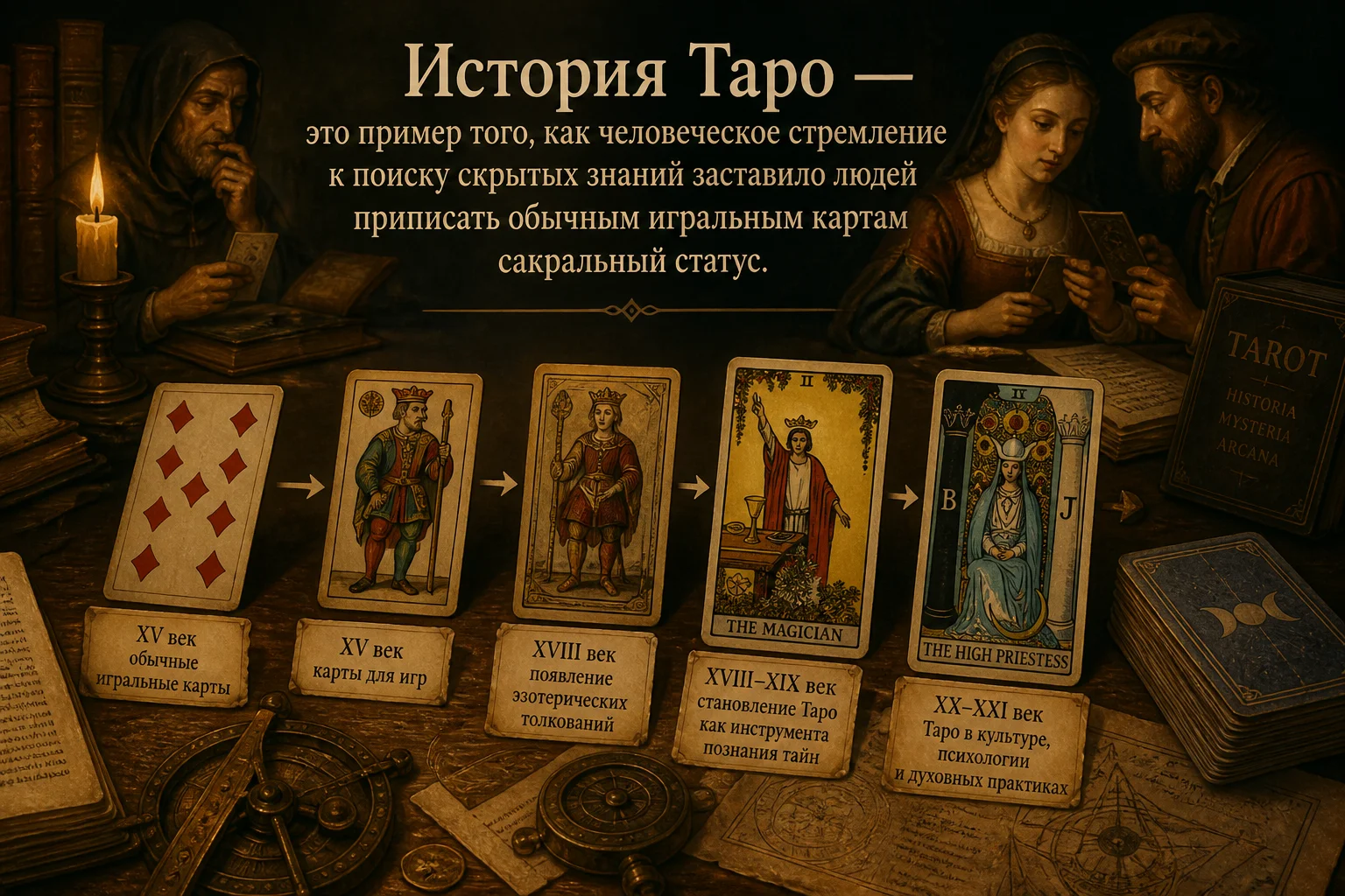 История Таро — это пример того, как человеческое стремление к поиску скрытых знаний заставило людей приписать обычным игральным картам сакральный статус.
